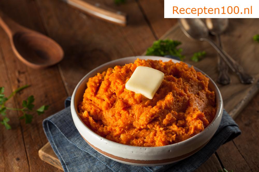 Eendenbouten met zoete aardappel- en appelpuree