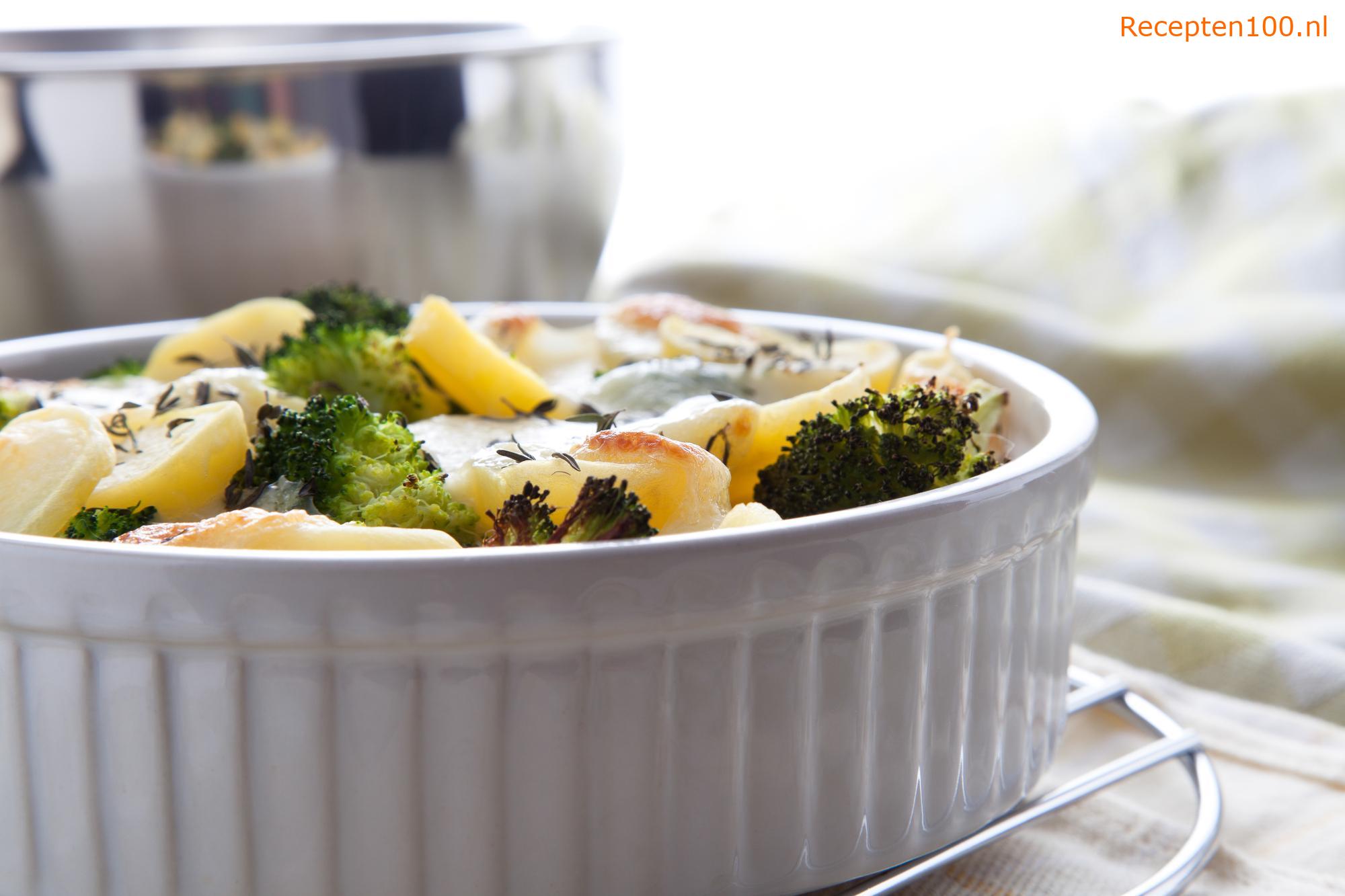 Ovengebakken aardappelen met broccoli en kipfilet