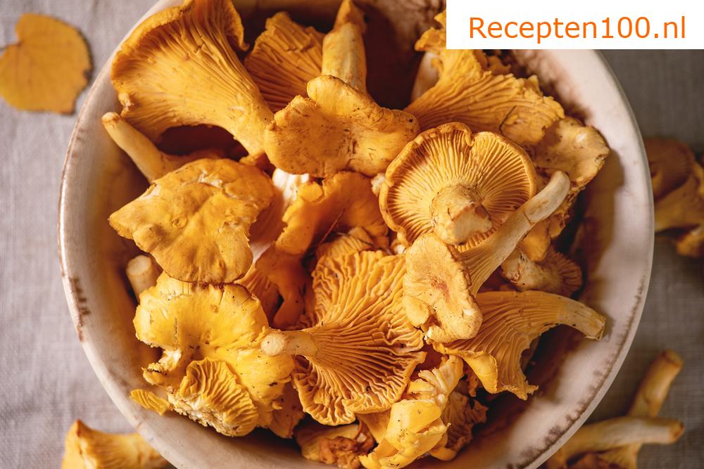 Pasta met roomsaus en verschillende paddenstoelen
