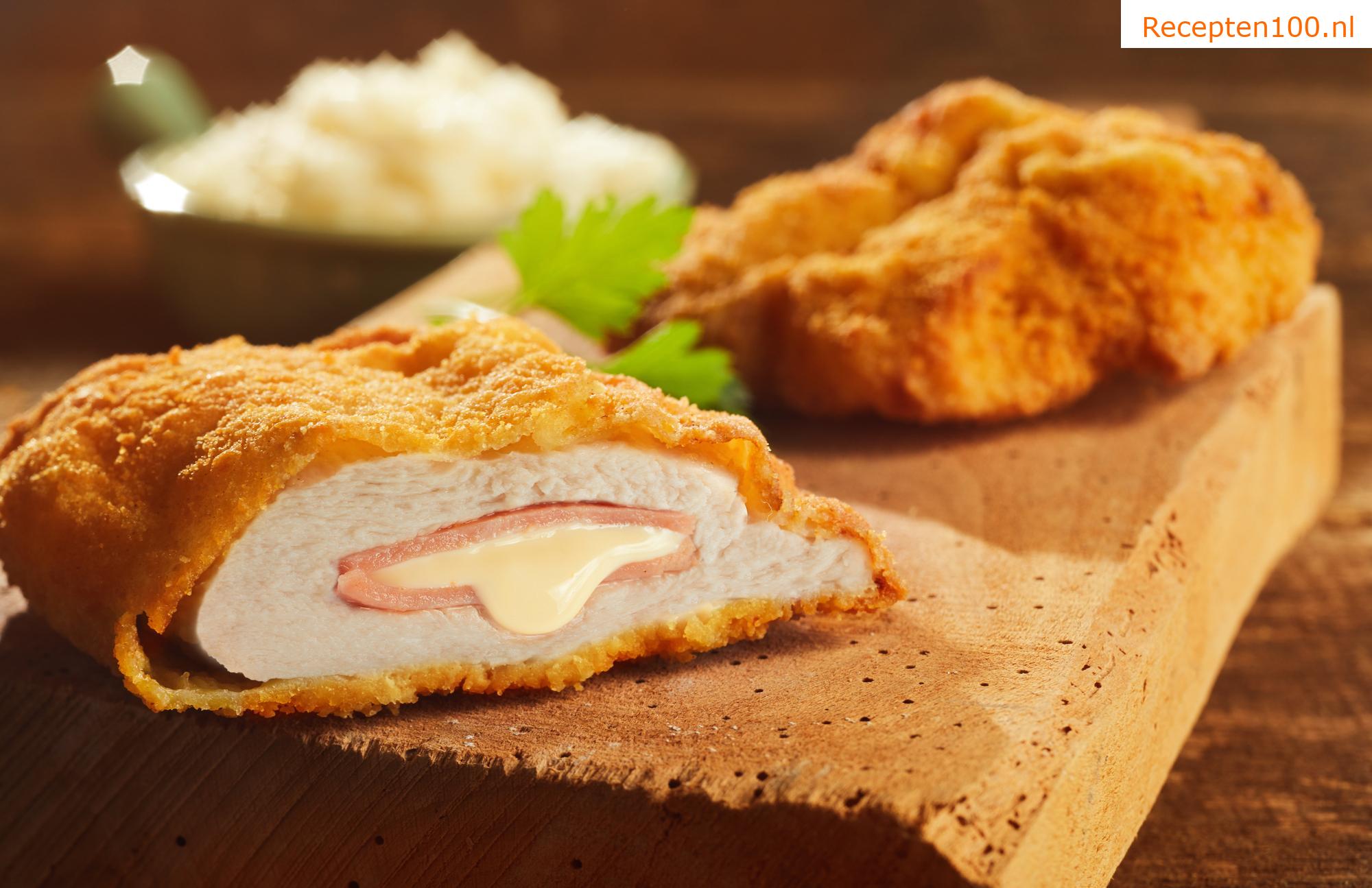 Varkenssnitzel gevuld met mozzarella
